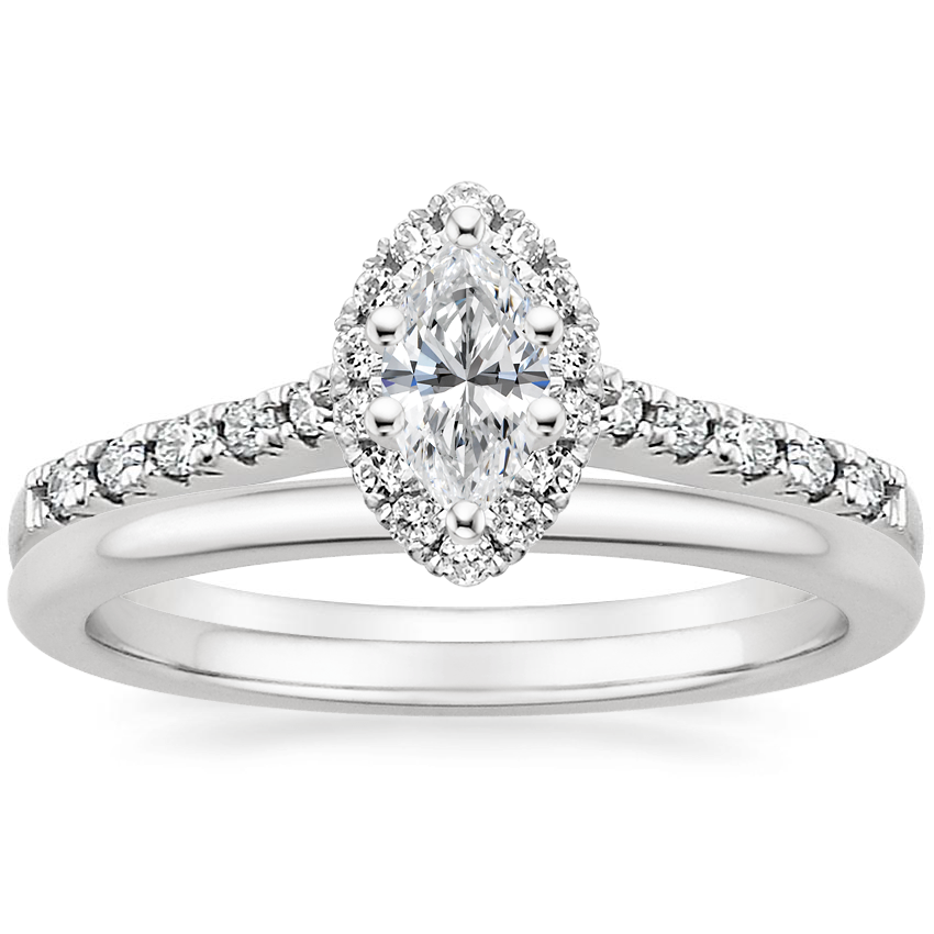 18K White Gold Odessa Diamond Ring 1 4 ct. tw. with Petite Comfort Fit Wedding Ring